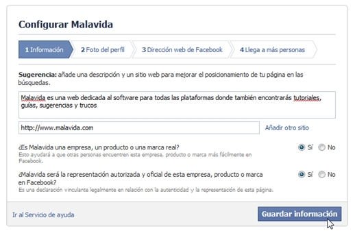 Descripción de la nueva página y dirección URL vinculada