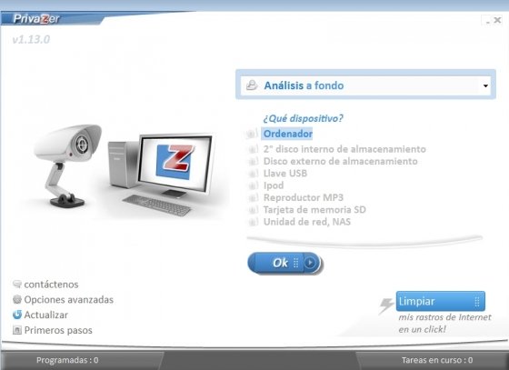 Pantalla principal de PrivaZer