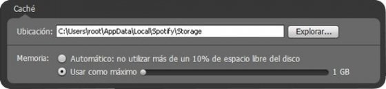 Definir la capacidad de la memoria caché de Spotify