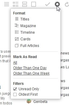 Menú desplegable de feedly para marcar artículos como leídos