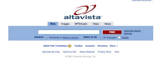 Portada del buscador Altavista en su última etapa