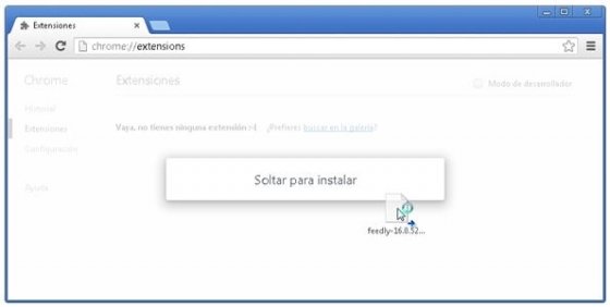 Complemento de Opera instalándose en Chrome