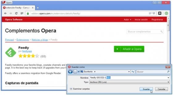 Descargar complemento de Opera y renombrarlo