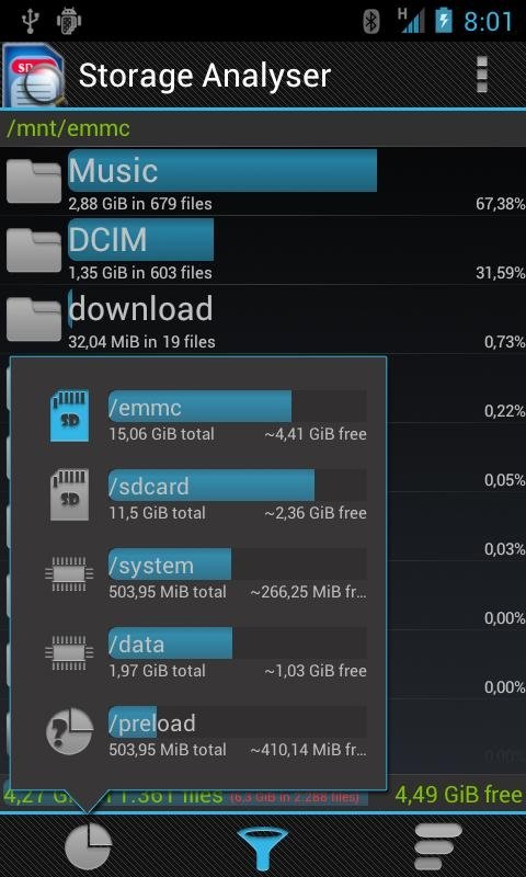 Comprobar el espacio libre de Android con Storage Analyser