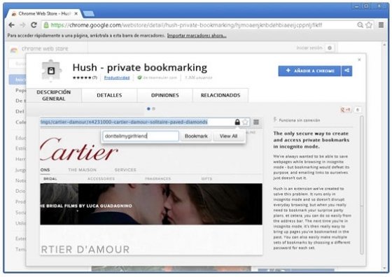Chrome Web Store con la extensión Hush