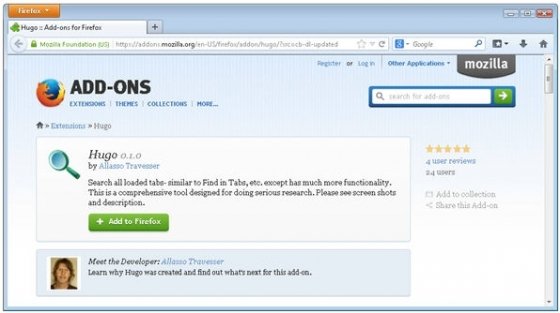 Página oficial del addon para Firefox Hugo