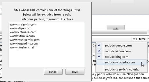 Sistema de filtros y direcciones URL descartadas