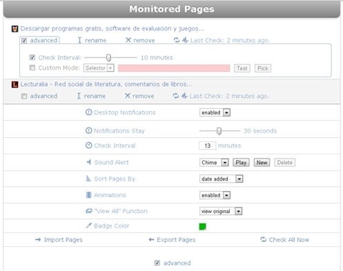 Opciones de configuración para las notificaciones
