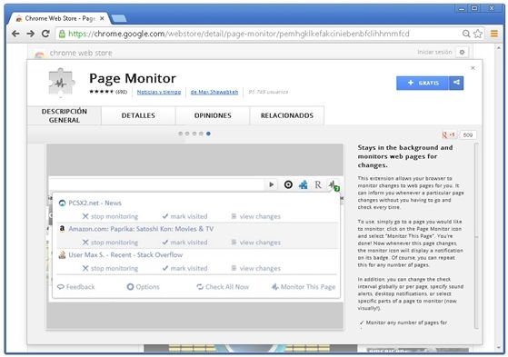 Extensión en la Chrome Web Store