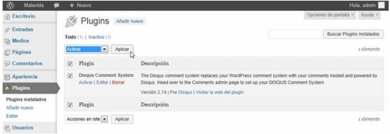 Activar el plugin de Disqus en WordPress