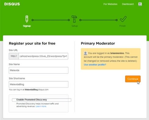 Rellena la información sobre tu página web