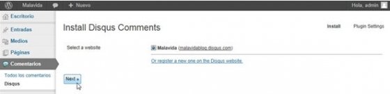 Escoge la web donde usarás Disqus