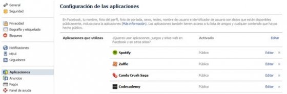 Aplicaciones de Facebook instaladas