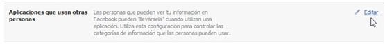 Apartado de aplicaciones que usan los amigos del Facebook