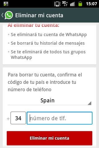 Eliminar cuenta de WhatsApp para Android