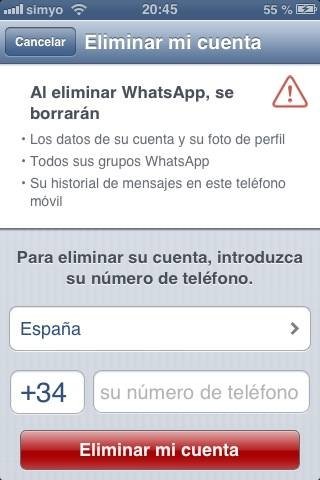 Eliminar cuenta de WhatsApp para iPhone
