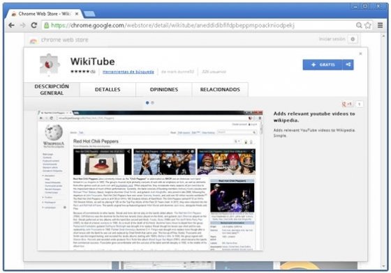 WikiTube visto en la Chrome Web Store