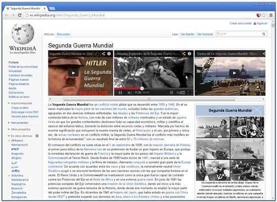 WikiTube en acción en un artículo de la Wikipedia