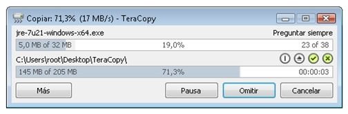 TeraCopy copiando archivos entre directorios