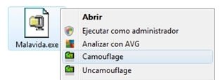 Menú contextual con las entradas de Camouflage