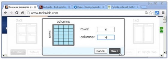 Plantilla de Tab Resize personalizada por el usuario
