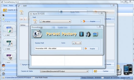 Configuración avanzada en la salida de archivos de audioen Format Factory