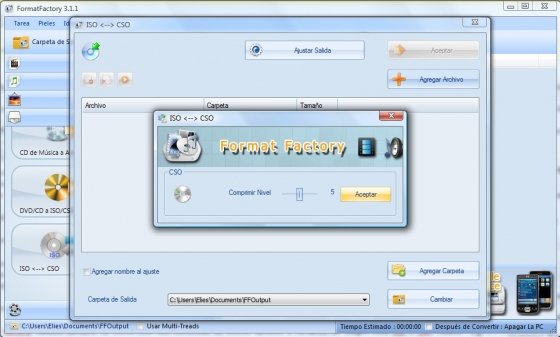 Conversión del contenido de un CD o DVD a imagen de disco ISO o CSO con Format Factory