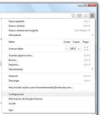 Acceso hasta la configuración de Chrome