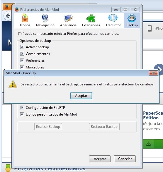 Reinicio de Firefox para cargar la ocnfiguración