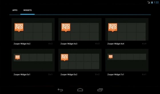 Selección de las distintas plantillas para widgets
