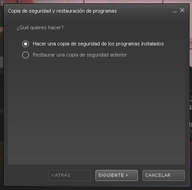 Elegir la opción copia de seguridad