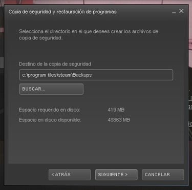 Elige el directoprio donde almacenar la copia de seguridad