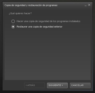Opción para restaurar copias de seguridad creadas con anterioridad
