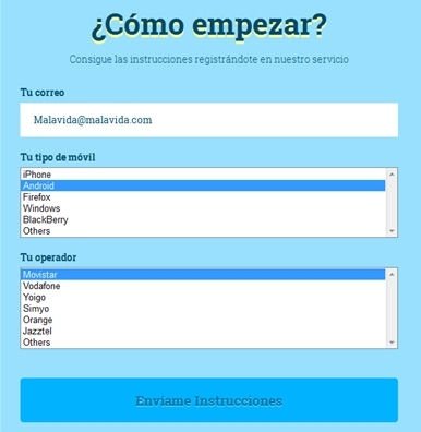 Formulario a rellenar en Awazza