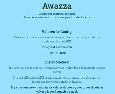 Instrucciones de configuración de Awazza en el terminal móvil
