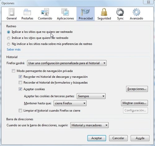 Desactivar rastreo de Firefox