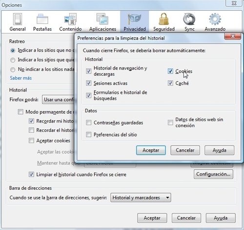 Limpiar cookies en Firefox
