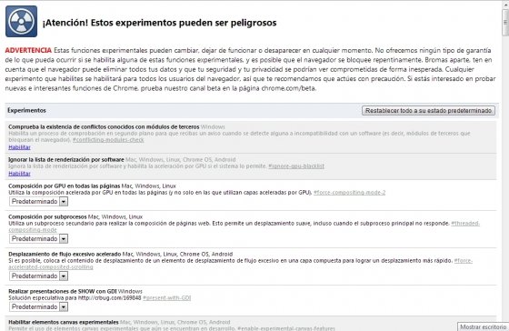 chrome://flags/ para mostrar funciones experimentales