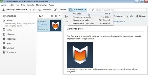 Crear nueva nota Evernote