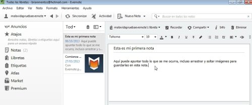 Escribir nueva nota Evernote