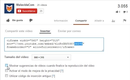 Desactivar vídeos relacionados