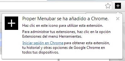 Mensaje de bienvenida tras instalar Proper Menubar