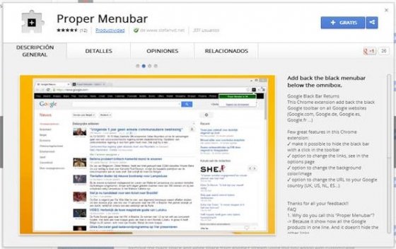 Proper Menubar en la Chrome Web Store