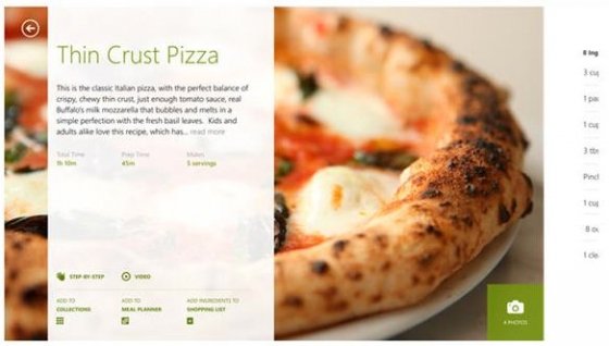 Nueva aplicación Food & Drinks de Windows 8.1