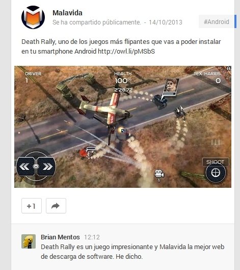Comentario en Google+ que puede ser utilizado en la publicidad social de Google.