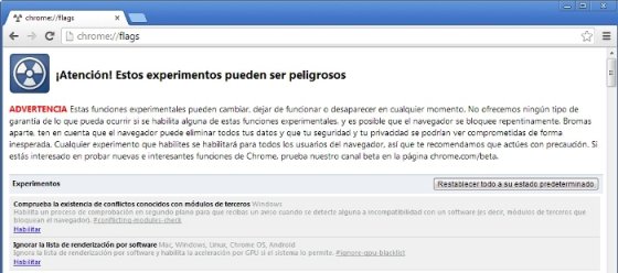 Lista de opciones experimentales de Chrome flags