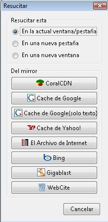 Resurrect Pages ofrece distintas opciones