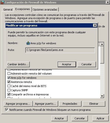El firewall puede entorpecer la conexión de Ares