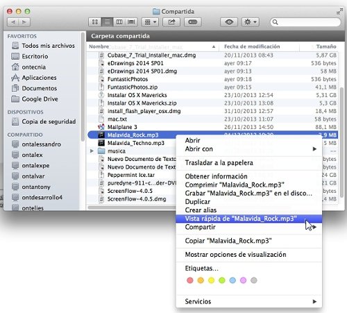 Activación de Quick Look en Mavericks con botón derecho
