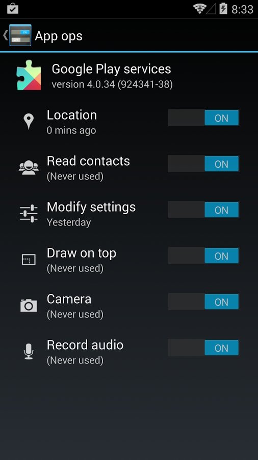 Captura de App Ops para Android